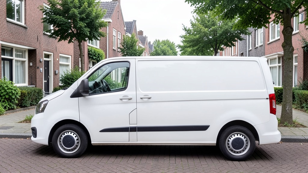 A white van in a Dutch street, its side still empty
